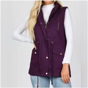 Zenana Outfitters Purple 100% Cotton Vest with Hood Size 1X